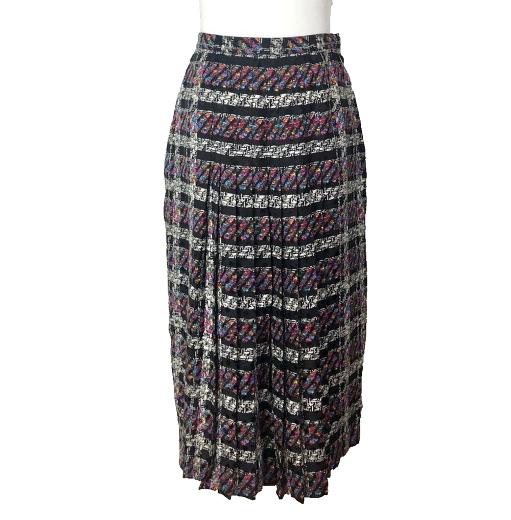 100% Silk Skirt Womens 8 VNTG Julie Francis Pleated Office Career Corpcore Midi